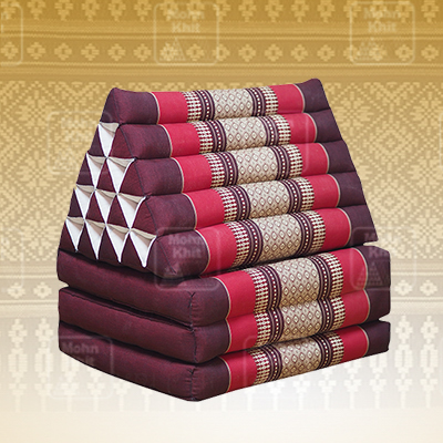 หมอนสามเหลี่ยม 15 ช่องติดเบาะ 3พับ 55x180x38 cm Tri-angle Khit kapok100%Traditional Floor Cushions 15 holes with 3 part of mattress.