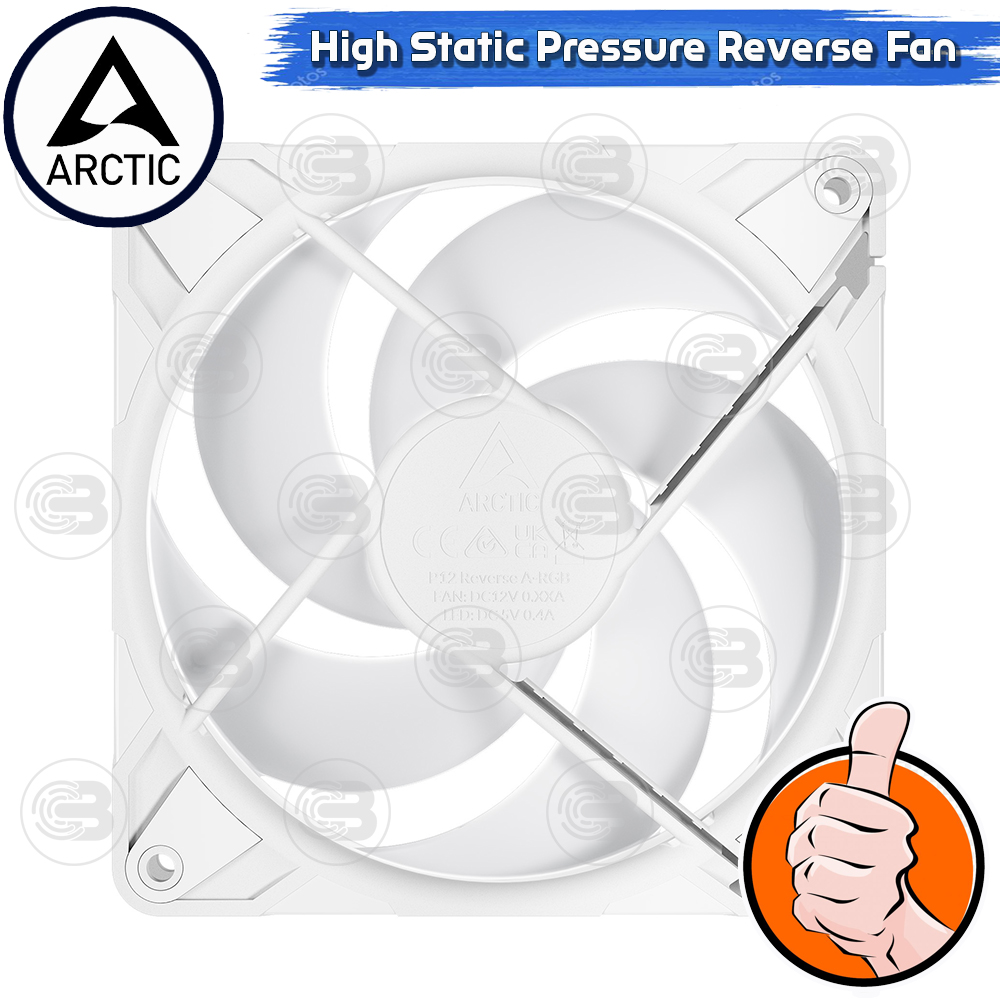 [CoolBlasterThai] ARCTIC P12 PRO REVERSE PST A-RGB WHITE (size 120 mm.) X3 Value Pack PC Fan Case ประกัน 6 ปี