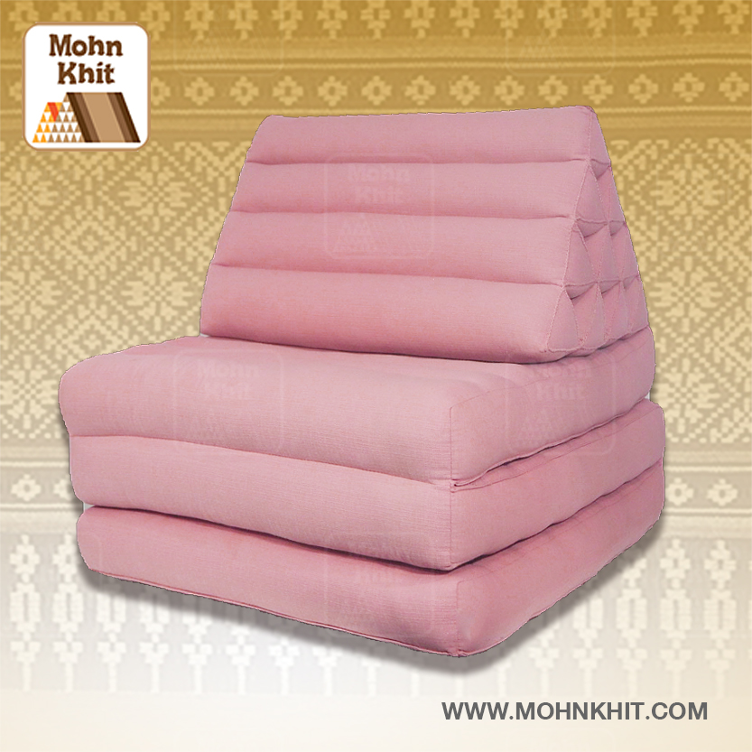 หมอนสามเหลี่ยมชมพูพาสเทล 10 ช่องติดเบาะ 3พับ 53x200x30cm// Tri-angle kapok100%Traditional Floor Cushions 10 holes with 3 part of mattress.