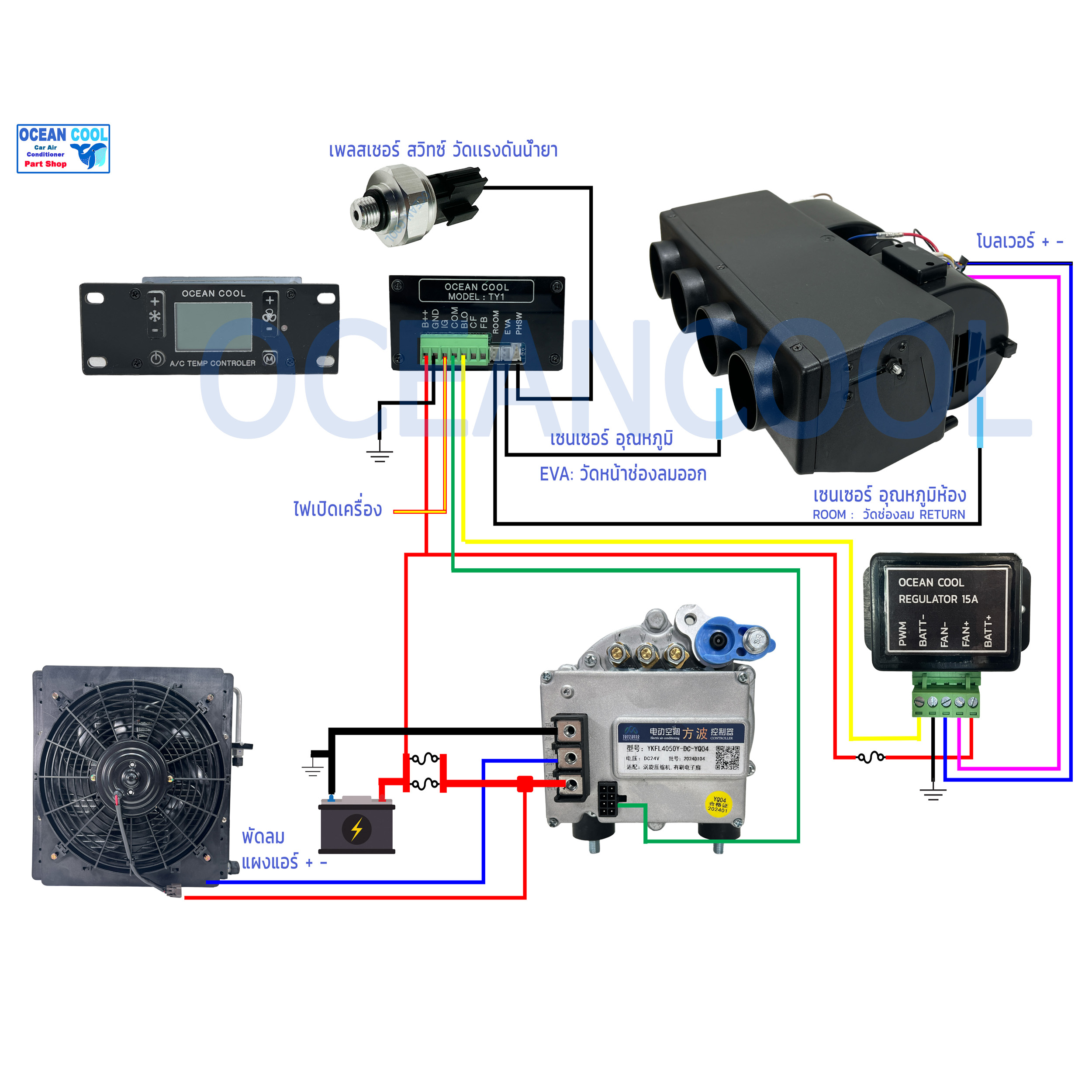 คอมแอร์ไฟฟ้า 24v 20cc Com0218 อินเวอร์เตอร์ คอมเพรสเซอร์ไฟฟ้า นอนในรถเปิดแอร์ มีช่องต่อ คุมความเร็วพัดลม คอมแอร์ ดีซี Electical Compressor DC inverter 24V