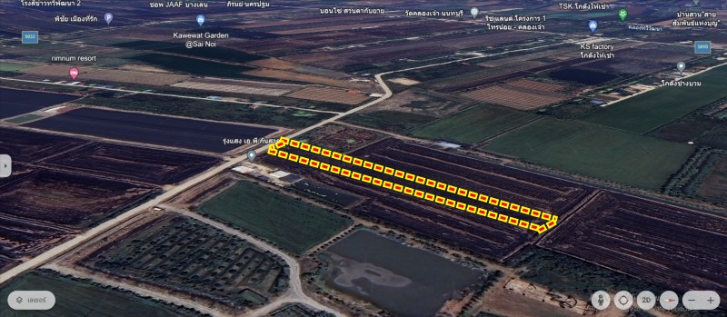 ขายที่ดินติดถนนคอนกรีต ย่าน อบต.ทวีวัฒนา ไทรน้อย บางกรวย บ้านกล้วย-ไทรน้อย นนทบุรี : ใกล้วัดคลองเจ้า : 2-1-42 ไร่