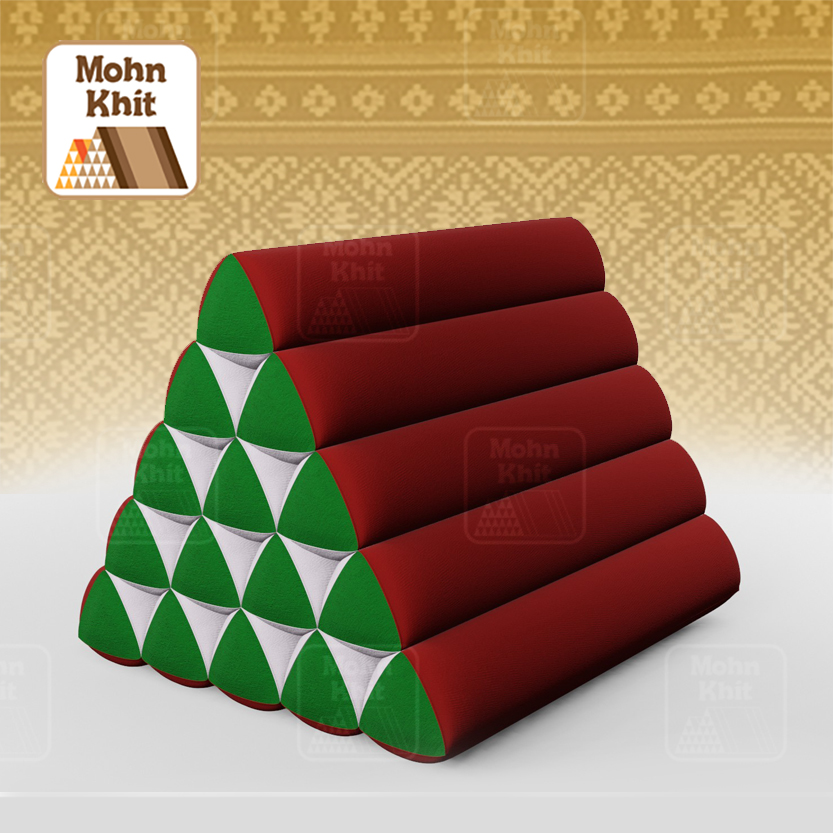 หมอนสามเหลี่ยม15 ช่องเดี่ยว ประกบคู่2สีผ้าฝ้าย 52cmx36cmx32cm// Thai Tri-angle Cotton Design Traditional Floor Cushions.