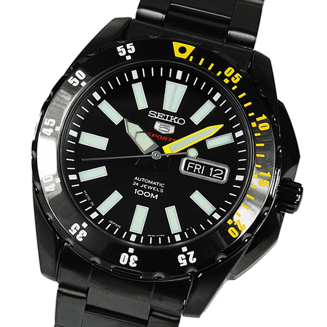SEIKO 5 Sport Automatic Black ip นาฬิกาข้อมือสุภาพบุรุษ Black Stainless Strap รุ่น SRP363K1