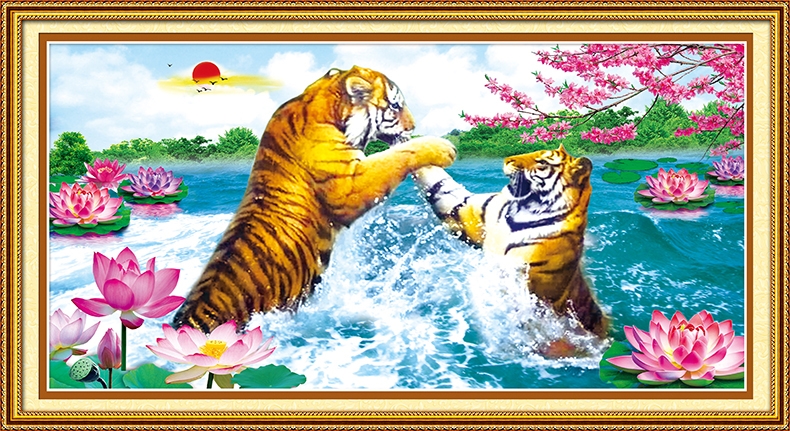 ชุดปักครอสติช ลายสองพยัคฆ์ (ไม่มีเดินเส้น) ขนาด 98*53 ซม.ผ้าครอสติช 11CTพิมพ์ลายปักบนผ้า ไหมคอตตอน 33 สี ผังลาย เข็ม