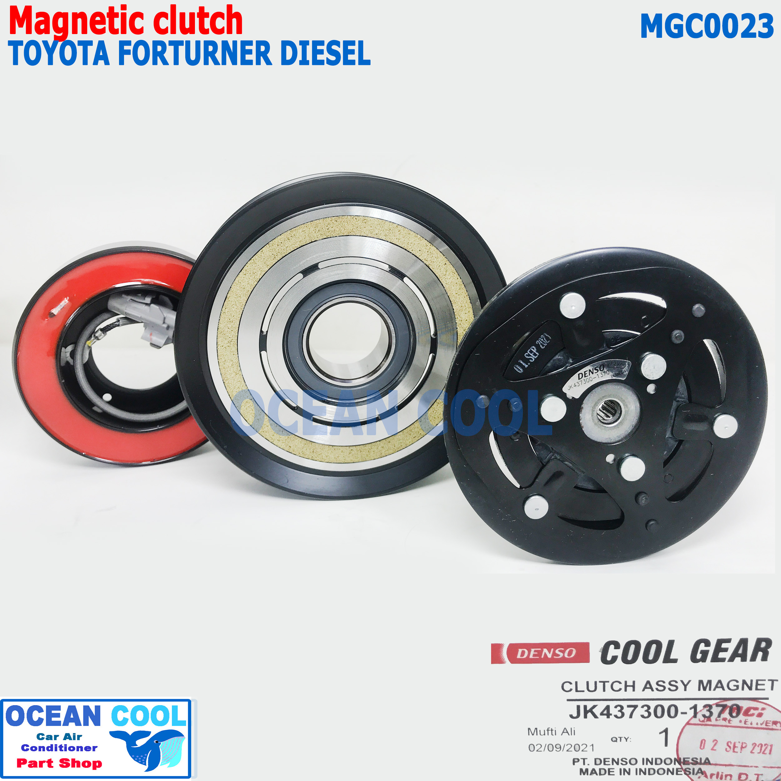 คลัชคอมแอร์ ฟอร์จูนเนอร์ ดีโฟร์ดี 3.0 อินโนวา ดีเซล 2.5 ปี 2005 - 2014 MGC0023 COOL GEAR รหัส JK437300-137 Compressor Clutch Coil DENSO Toyota fortuner D4D 3.0 Innova diesel 2.5 คลัทช์คอม มูเล่คลัช หน้าคลัชคอมแอร์ โตโยต้า ฟอจูนเนอร์ 10s17c
