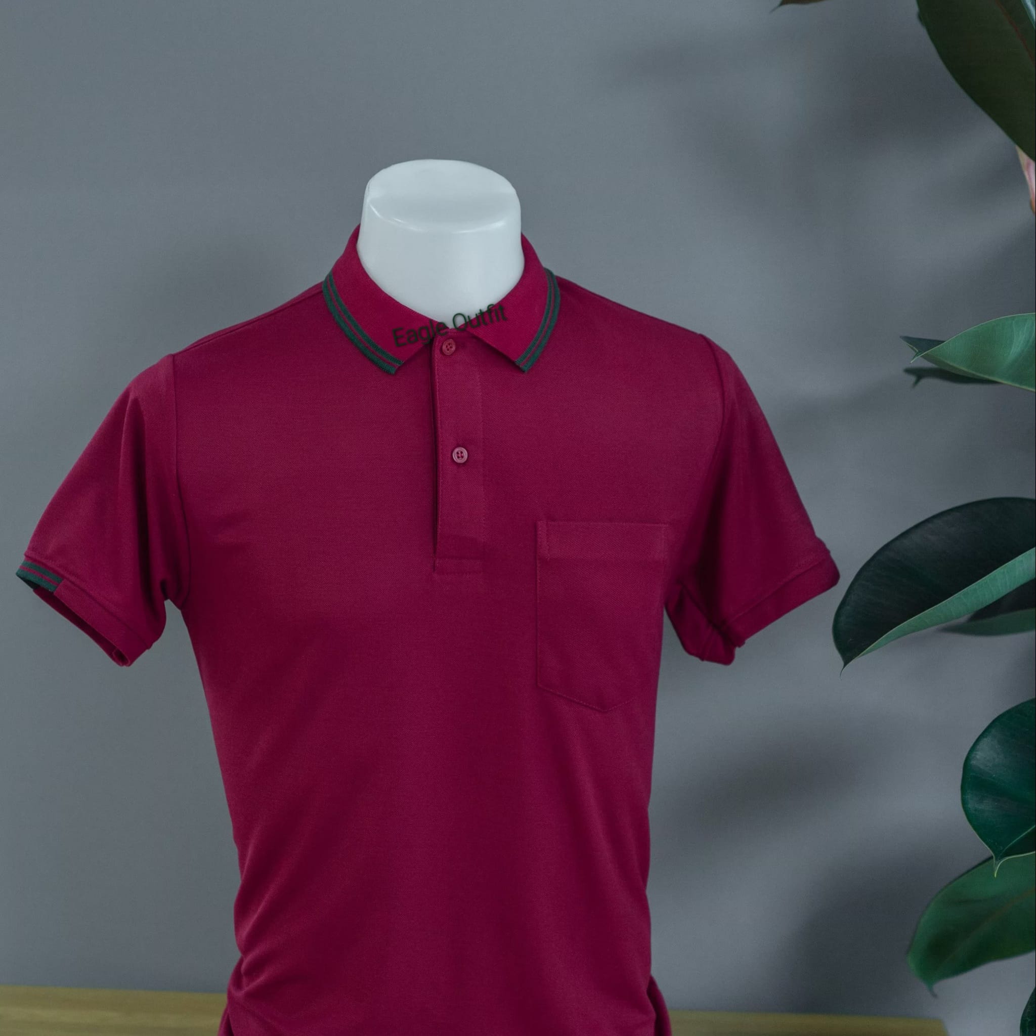 Eagle POLO เสื้อโปโล เสื้อคอปก เสื้อยูนืฟอร์ม สีแดงเลือดนกขลิบเขียวเข้ม
