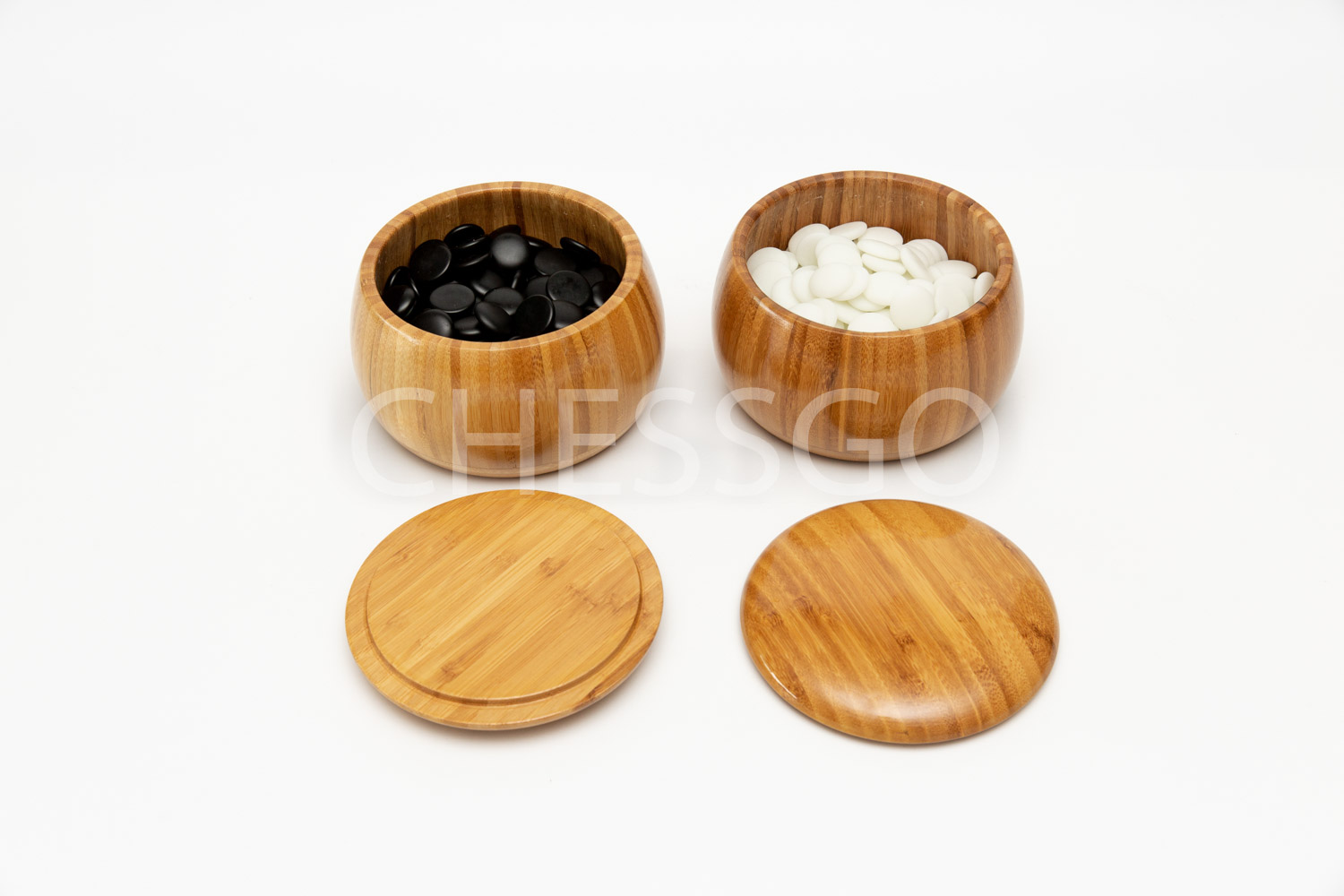 ชุดหมากล้อมไม้Torreya19เส้น(กระดาน6cm/เม็ดหินนูน2ด้าน/โถไม้ไผ่)