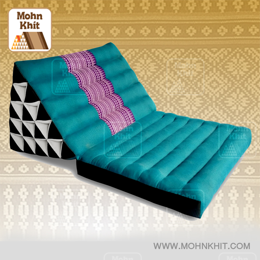 หมอนสามเหลื่ยม15 ช่องติดเบาะ1พับ ต่อผ้าพิเศษ 50x90x36Cm Tri-angle kapok Traditional Floor Cushions 15 holes with 1 part of mattress.