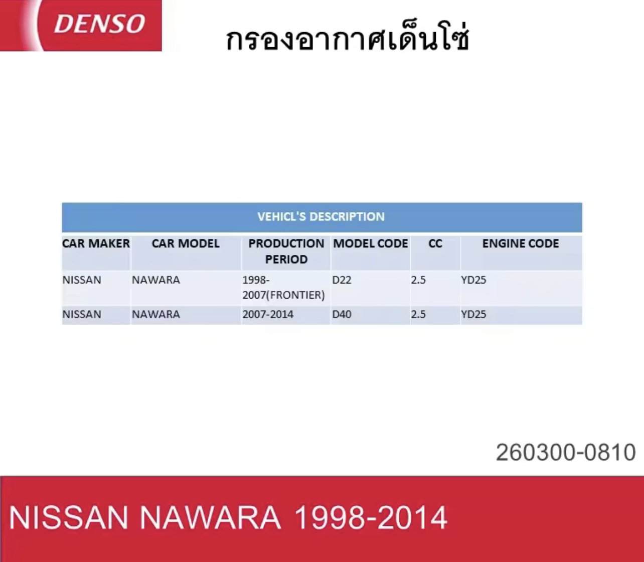กรองอากาศ นิสสัน นาวาร่า 2005-2013 AFT0011 cool gear 260300-08104W Air Filter Nissan navara 2005 - 2013 D40 260300-0810 Denso ไส้กรองอากาศ