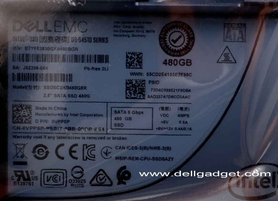 Dell 480GB SSD SATA Read Intensive 6Gbps 512e 2.5in Drive in 3.5in Hybrid Carrier S4510