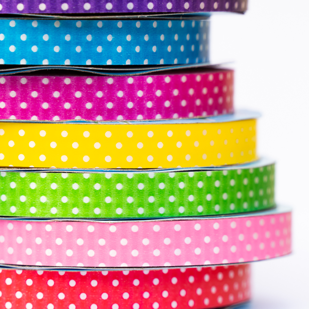 ริบบิ้น พับเหรียญ เนื้อมันเงา No.2 กว้าง 1.2 ซม. ยาว 36 m. ตราใบโพธิ์ / 45 m. ตราระฆัง