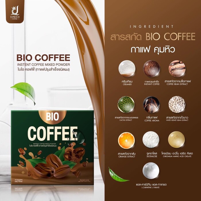 แท้พร้อมส่ง‣ (กล่อง12ซอง) Bio Coffee ไบโอ คอฟฟี่ กาแฟคุมหิว อิ่มนาน ไม่มีน้ำตาล