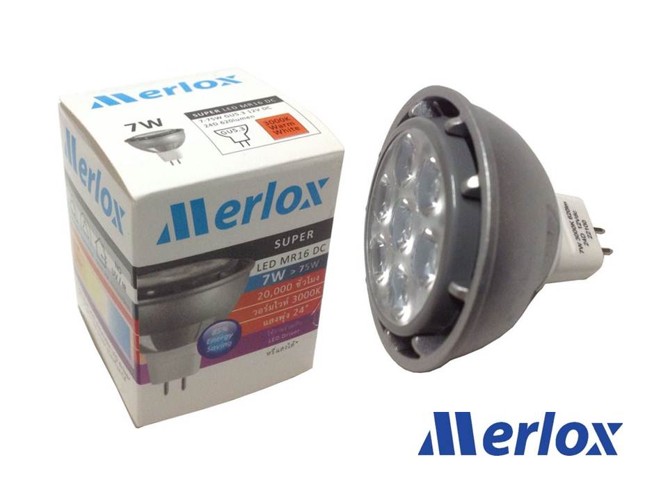 หลอด LED MR16 DC DIMMABLE 12V 7W 3000K SPOT 24° GU5.3 MERLOX