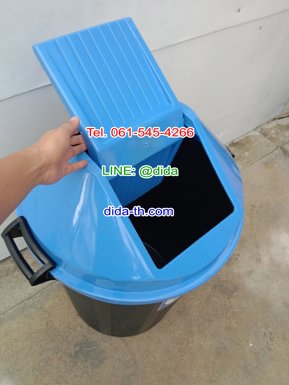 ถังขยะ กทม. ทรงกลม ถังขยะพลาสติกสีดำ ฝาแกว่ง ฝาสี 112 ลิตร