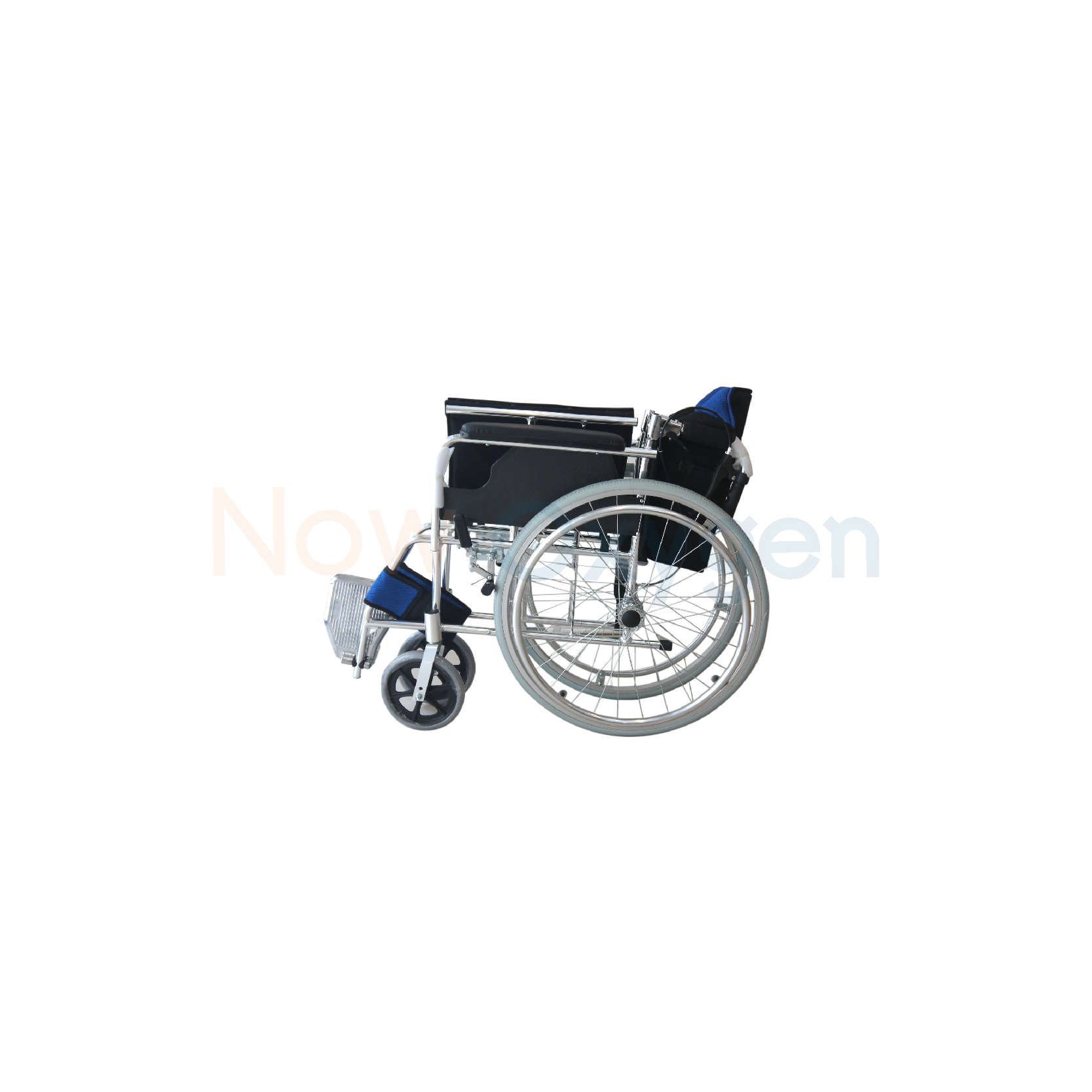 รถเข็นผู้ป่วย แบบพับได้ น้ำหนักเบา สีน้ำเงิน (Wheelchair) รับประกัน 1 ปี