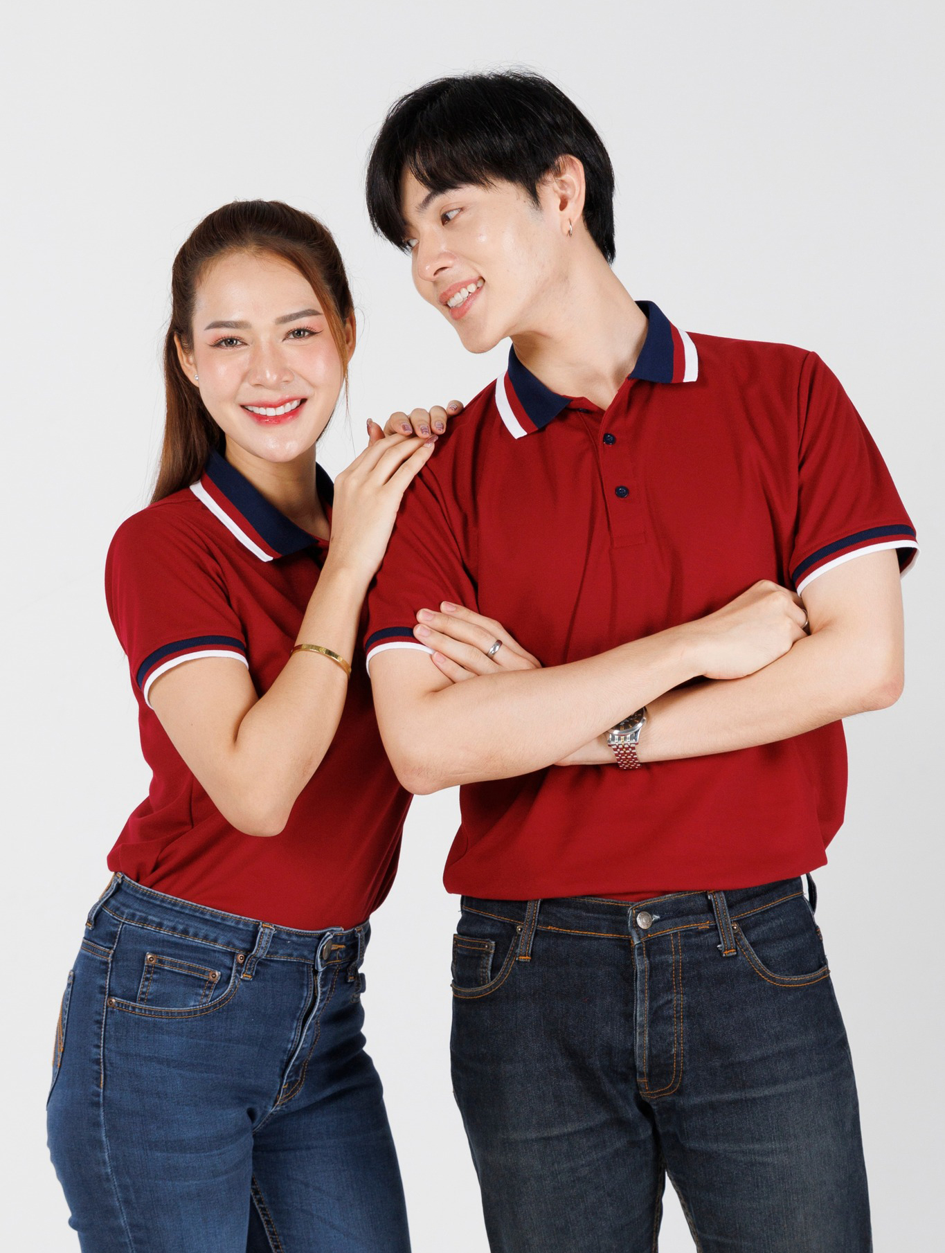 HBP POLO เสื้อโปโล เสื้อคอปก ยูนิฟอร์ม สีแดงเลือดหมูปกดำขาว
