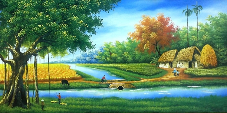ชุดปักครอสติช ลายกระท่อมน้อยปลายนา (งานปักเต็มลาย) ขนาด 95*50 ซม.ผ้าครอสติช 11CTพิมพ์ลายปักเต็มลายผ้า ไหมคอตตอน 26 สี ผังลาย เข็ม