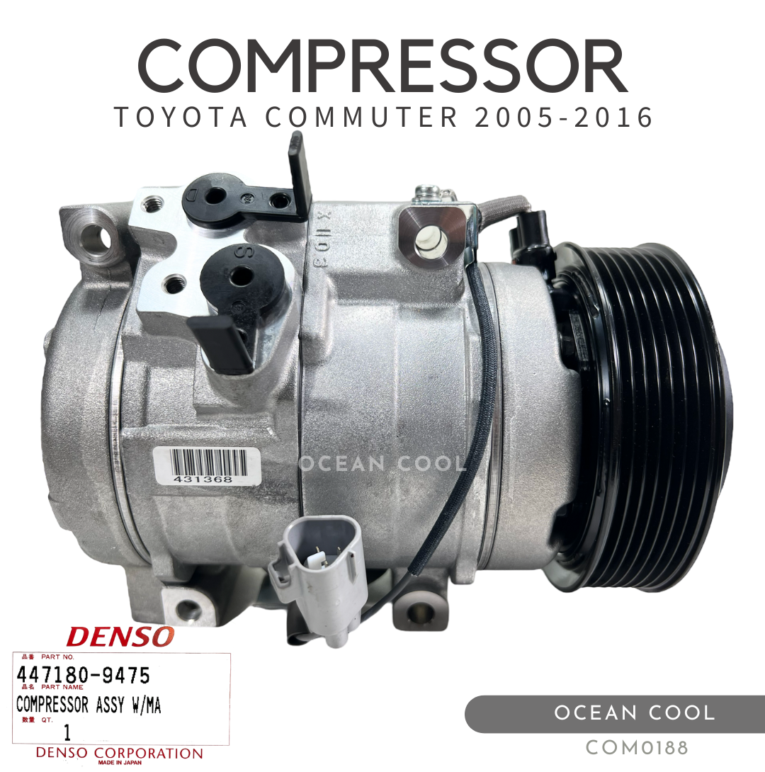 คอมเพรสเซอร์ โตโยต้า ไฮเอท คอมมิวเตอร์ 2005 - 2016 10S17C เดนโซ่ แท้ COM0188 DENSO 447180 - 9475 COMPRESSOR TOYOTA HI-ACE COMMUTER ’05-’16 คอมแอร์