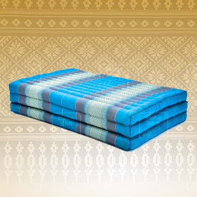 ที่นอนขิด 3 พับลายไทยสีฟ้าอ่อน ขนาด 110x180x7Cm //Large 3 part mattresses Cotton, kapok