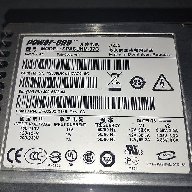 Sun 300-2138 X6385A Type A235 [TorCompTH Thailand ขาย จำหน่าย ราคา] Sun 1100/1200W AC Power Supply Model: SPASUNM-07G for X4450 T5220 T5240