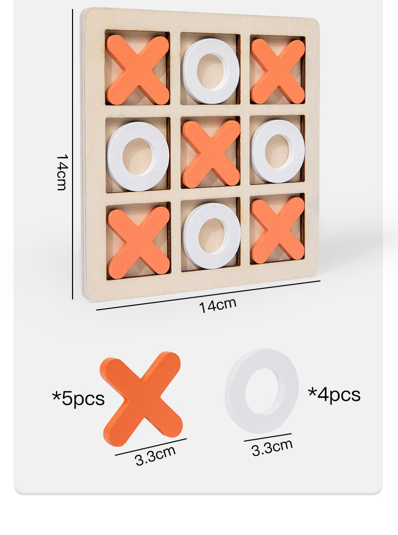 เกมOX โอเอกซ์ไม้สีขาว+ส้ม (Tic-tac-toe) size14x14cm