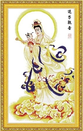 ชุดปักครอสติช ลายพระโพธิสัตว์กวนอิม ขนาด 57*93 ซม.ผ้าครอสติช 11CTพิมพ์ลายปักบนผ้า+ไหมคอตตอน 30 สี+ผังลาย+เข็ม