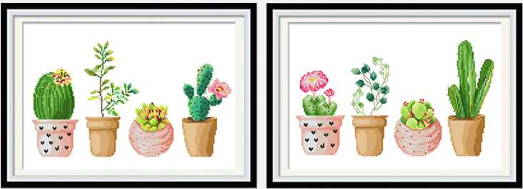 ชุดปักครอสติช ลายเซต 2 ชิ้น ต้นตะบองเพชร ขนาดชุดละ 50*38 ซม.ผ้าครอสติช 11CTพิมพ์ลายปักบนผ้า ไหมคอตตอน 80 สี ผังลาย เข็ม