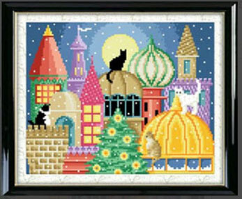 งานฝีมือ diy ครอสติสคริสตัลรูปแมวดำบนหลังคาสีสดใส