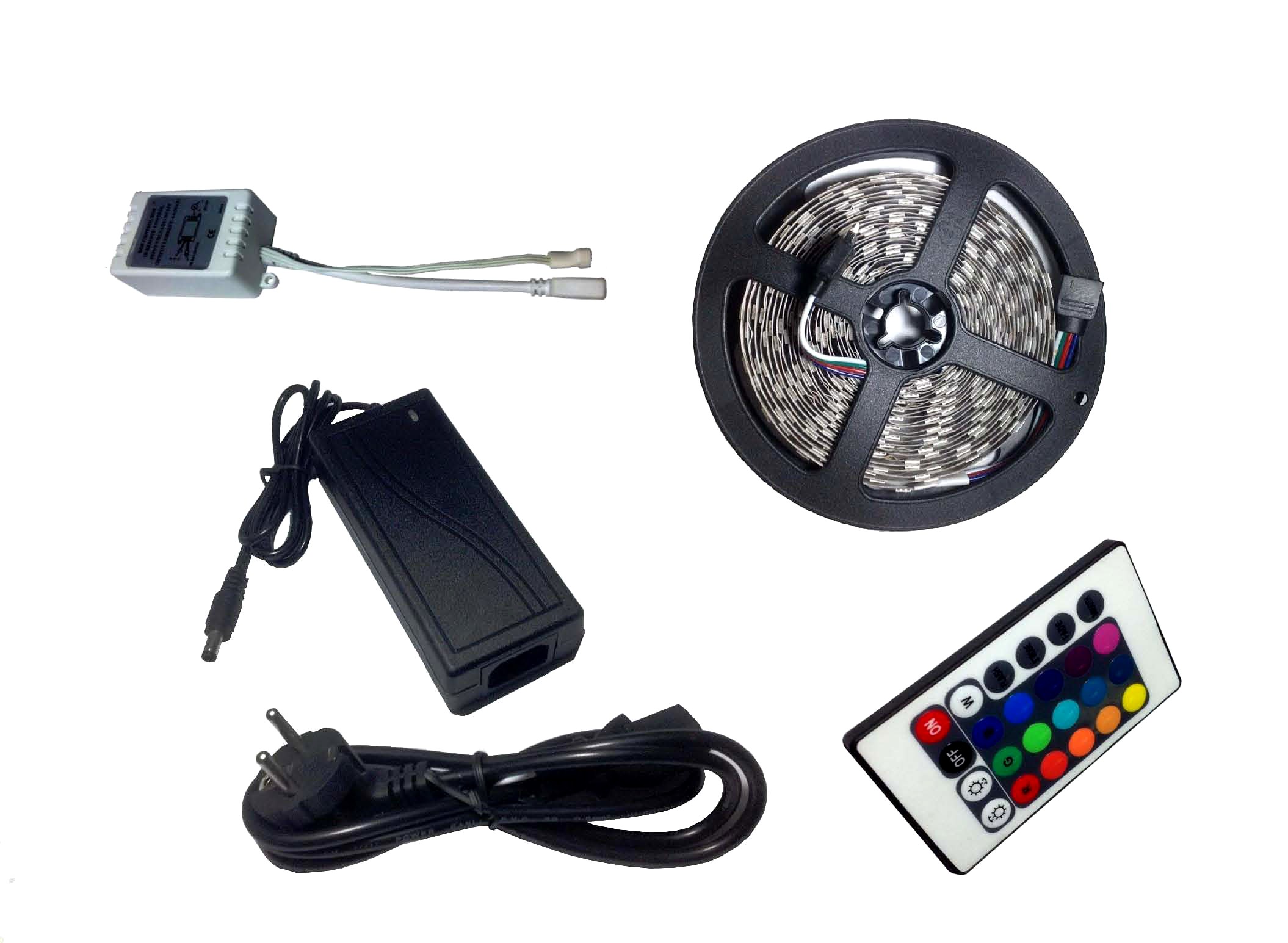 ชุดไฟริบบิ้น LED 5050 12V 14.4W 5M RGB พร้อมอุปกรณ์หม้อแปลง และรีโมทครบชุด