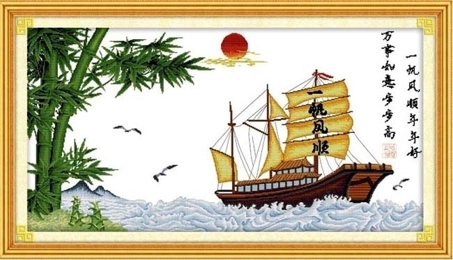 ชุดปักครอสติช ลายล่องเรือสำเภา ขนาด 116*65 ซม.ผ้าครอสติช 11CTพิมพ์ลายปักบนผ้า+ไหมคอตตอน 34 สี+ผังลาย+เข็ม