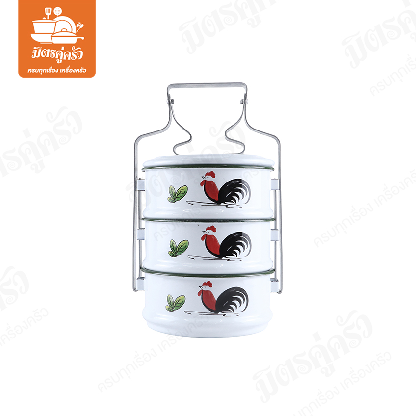 ปิ่นโตเคลือบ คลาสสิค 14/3 (ลายไก่ลำปาง) - ตรากระต่าย