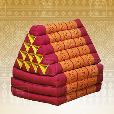 หมอนสามเหลี่ยม 15 ช่องติดเบาะ 3พับ 55x180x38 cm Tri-angle Khit kapok100%Traditional Floor Cushions 15 holes with 3 part of mattress.