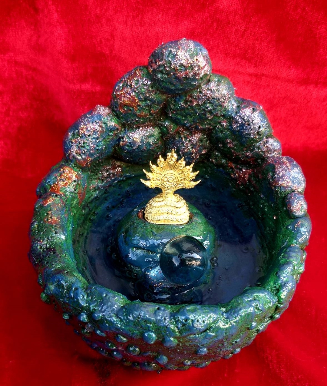 พญานาค 9เศียร 1องค์+ฐานรองถ้ำมรกต,หอยสังข์,ถ้ำภูลังกา ใส่น้ำได้ โชคลาภถูกเลขเบอร์ใหญ่ ปลุกเสกแล้ว แถมยันต์ลูกแก้ว