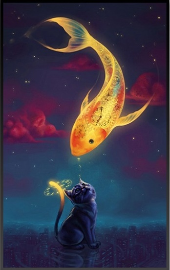 ชุดปักครอสติช Black cat koi (พิมพ์ลาย)