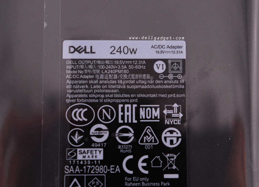 Adapter Dell Alienware 17 19.5V, 12.3A, 240W สายชาร์จ โน๊ตบุ๊ค Dell 240W FWCRC สายชาร์ท Dell เอเลี่ยนแวร์ 17 แท้ รับประกันศูนย์ Dell Thailand ราคาไม่แพง
