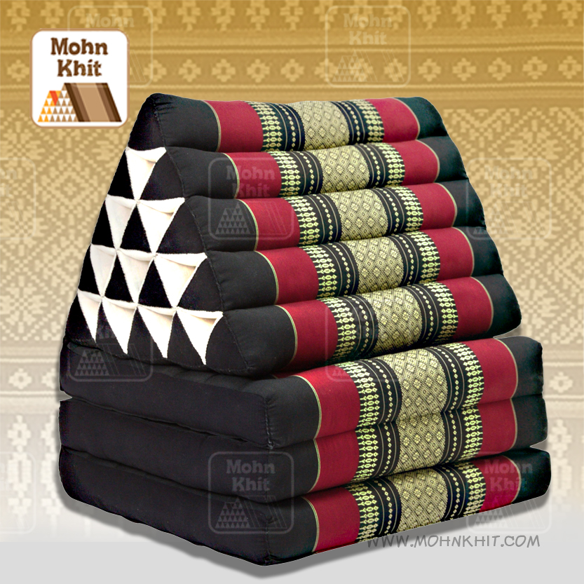 หมอนสามเหลี่ยม 15 ช่องติดเบาะ 3พับ 55x180x38 cm Tri-angle Khit kapok100%Traditional Floor Cushions 15 holes with 3 part of mattress.