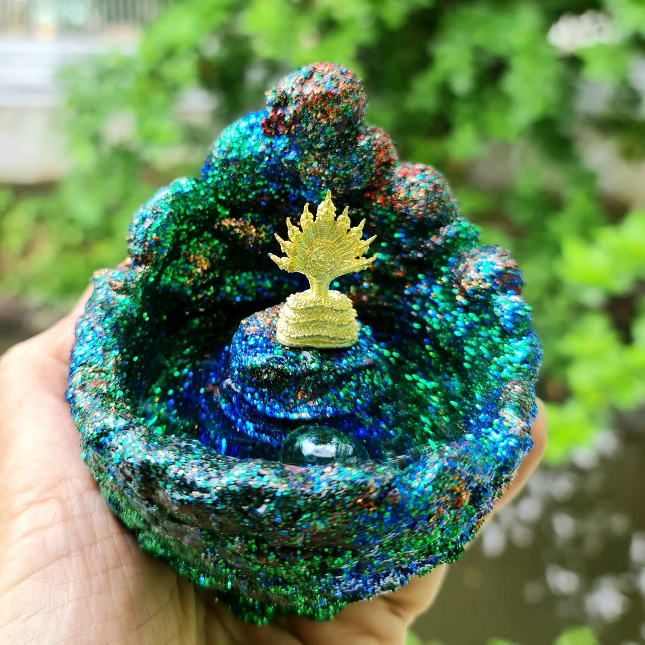 พญานาค 9เศียร 1องค์+ฐานรองถ้ำมรกต,หอยสังข์,ถ้ำภูลังกา ใส่น้ำได้ โชคลาภถูกเลขเบอร์ใหญ่ ปลุกเสกแล้ว แถมยันต์ลูกแก้ว