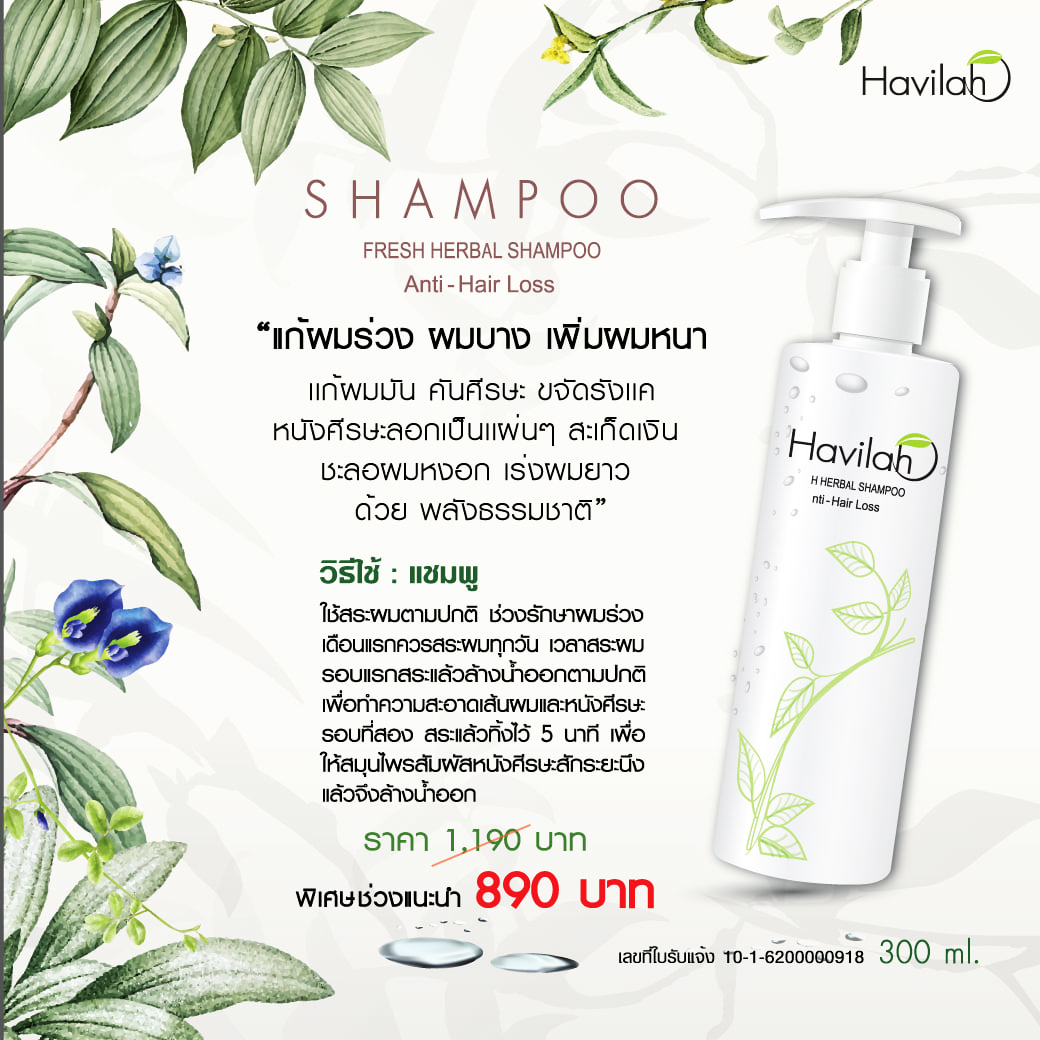 Havilah แชมพูแก้ผมร่วง แชมพูลดผมร่วง คนที่ผมบางกลางหัว ผมบางมาก ต้องลอง