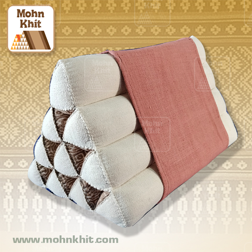 หมอนสามเหลี่ยมแต่งผ้าฝ้าย 10 ช่อง50x28x30Cm Tri-angle kapok 100%Traditional Floor Cushions 10 holes.