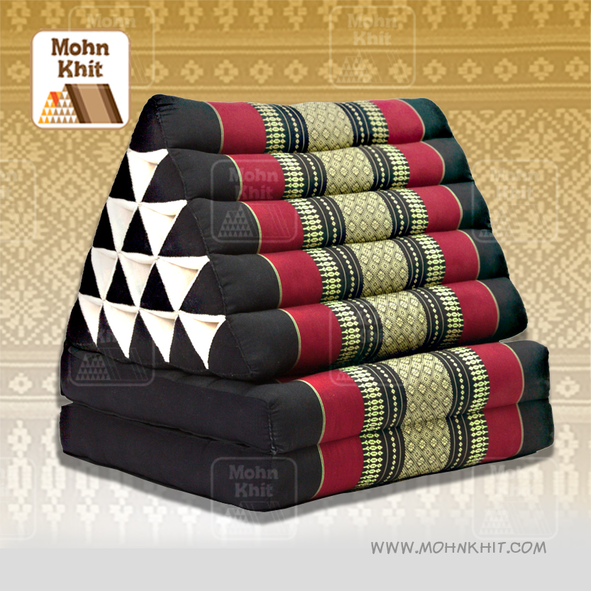 หมอนสามเหลี่ยม15 ช่อง ติดเบาะ 2 พับ 55x140x38cm Tri-angle Khit kapok100% Floor Cushions Traditional Pillow 15 holes with 2 part of mattress.