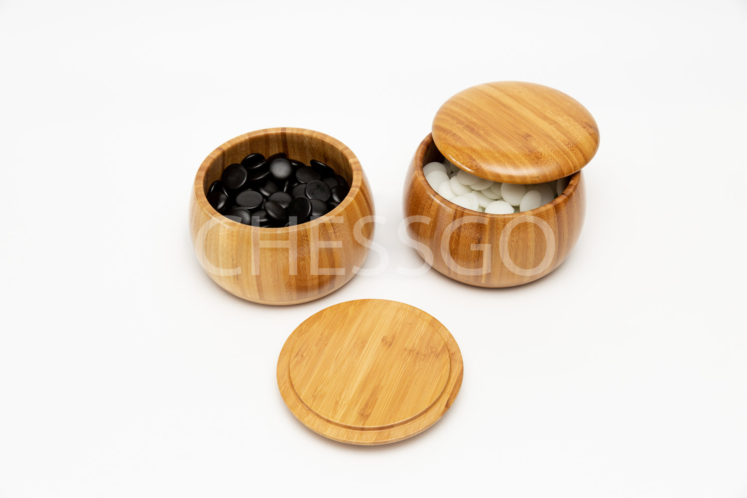 ชุดหมากล้อมไม้Torreya19เส้น(กระดาน6cm/เม็ดหินนูน2ด้าน/โถไม้ไผ่)