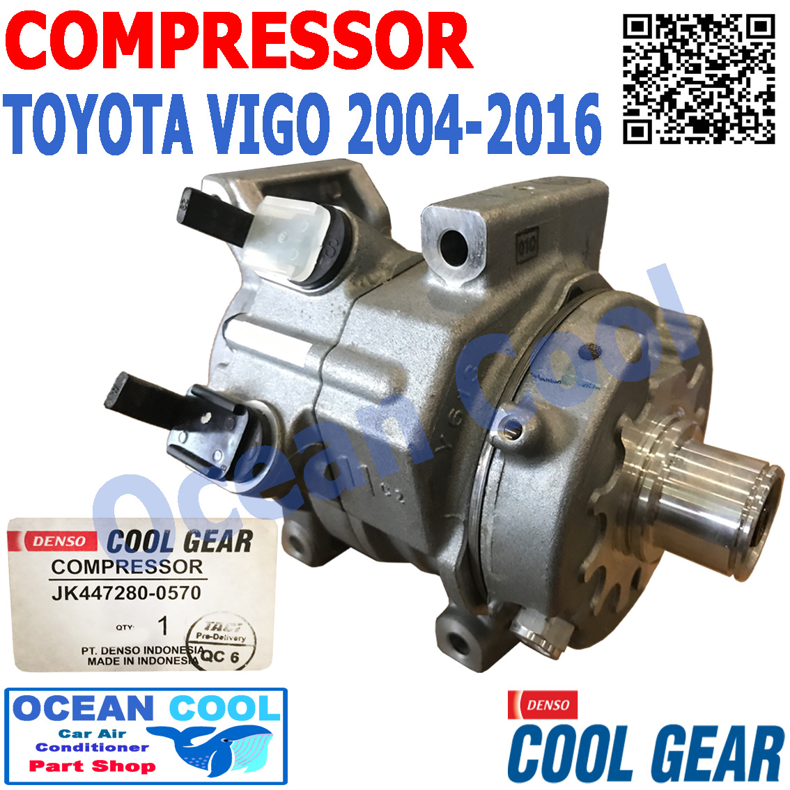 คอมเพรสเซอร์ วีโก้ 2004 - 2016 COM0054 10S11C COOL GEAR รหัส JK447280-05704W compressor Toyota hilux vigo คอมแอร์รถยนต์ คอม แอร์ คอมเพลสเซอร์ โตโยต้า ไฮลัก วีโก้ พ.ศ. 2547 ถึง 2559 อะไหล่ แอร์ รถยนต์