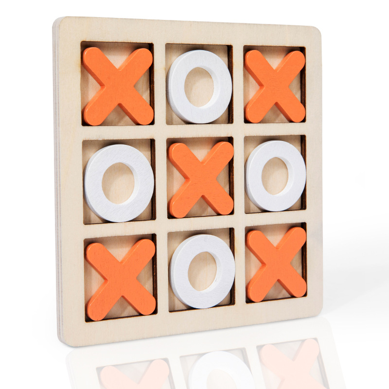 เกมOX โอเอกซ์ไม้สีขาว+ส้ม (Tic-tac-toe) size14x14cm