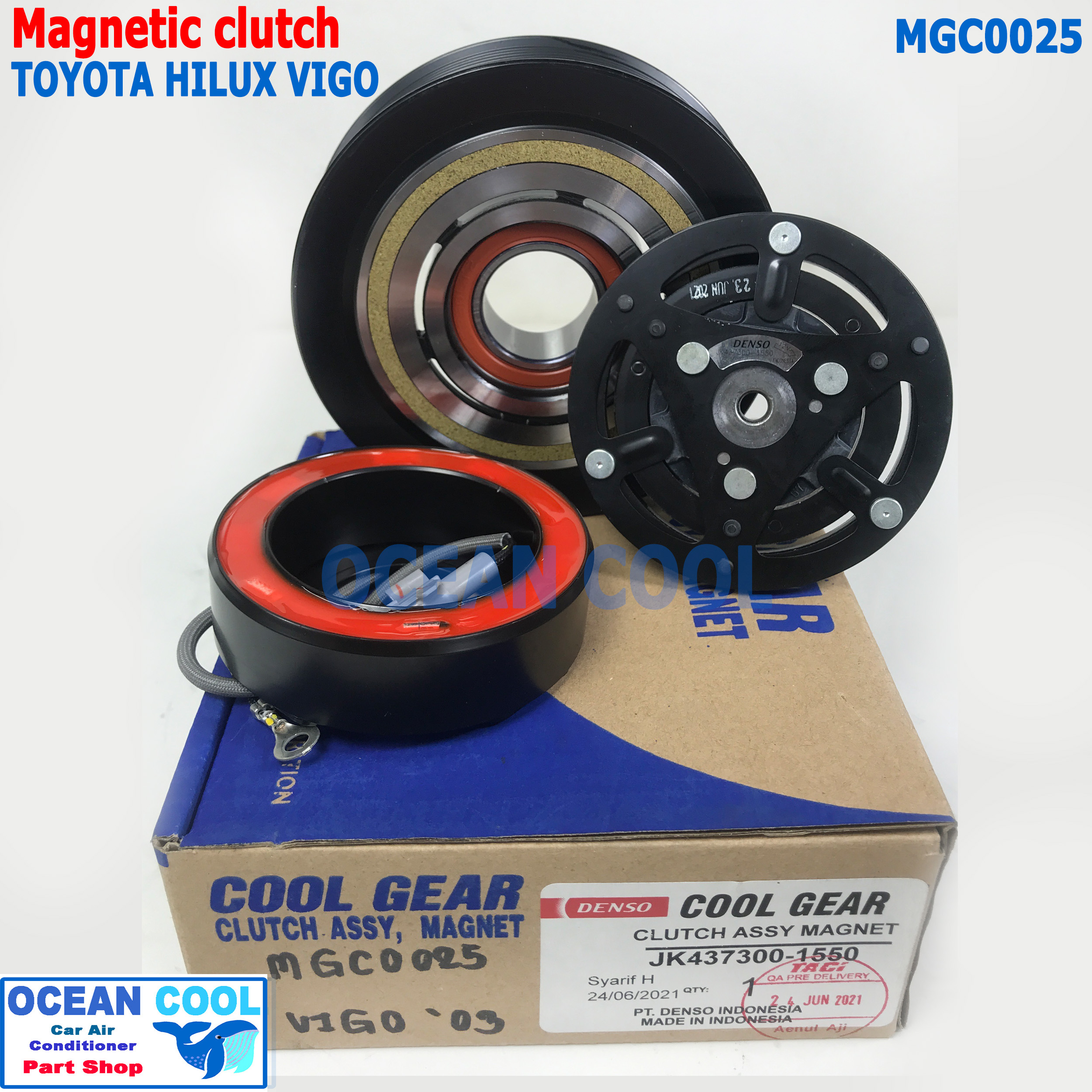 คลัชคอมแอร์ โตโยต้า วีโก้ 2003 - 2014 MGC0025 Cool Gear JK437300-1550 7pk Compressor Clutch for TOYOTA VIGO คอยล์คลัชต์ มีเทอร์โมฟิวส์ป้องกันคอมเพรสเซอร์ล๊อค