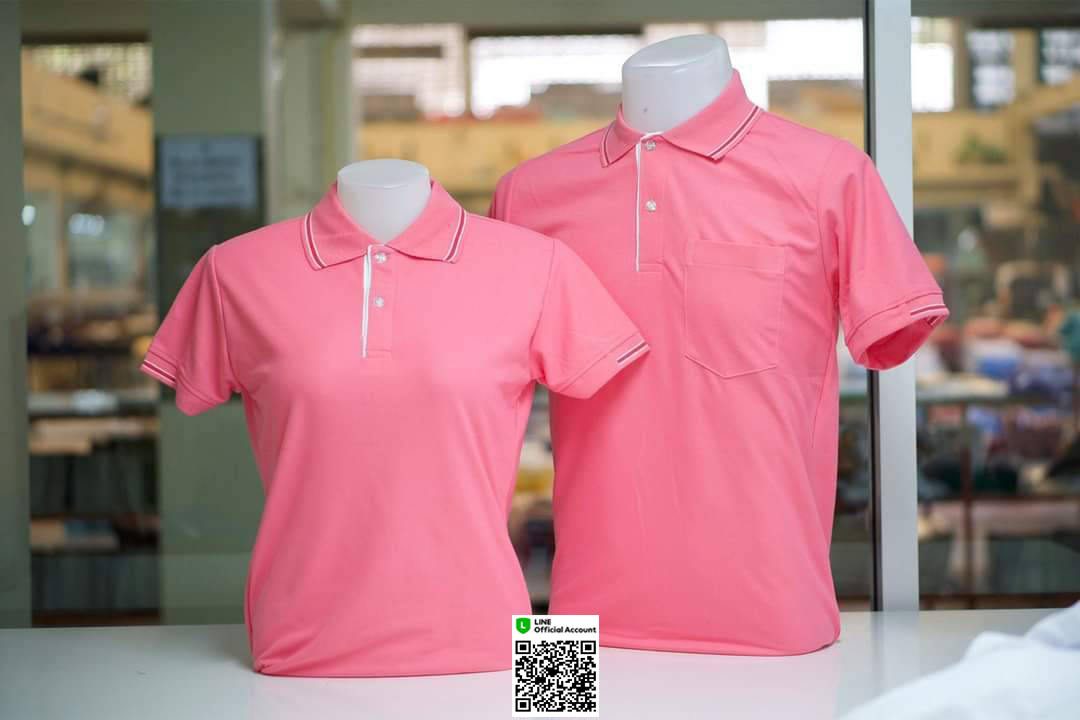 PLEN POLO เสื้อโปโล เสื้อคอปก เสื้อยูนิฟอร์ม ชมพูขลิบปกเล็ก