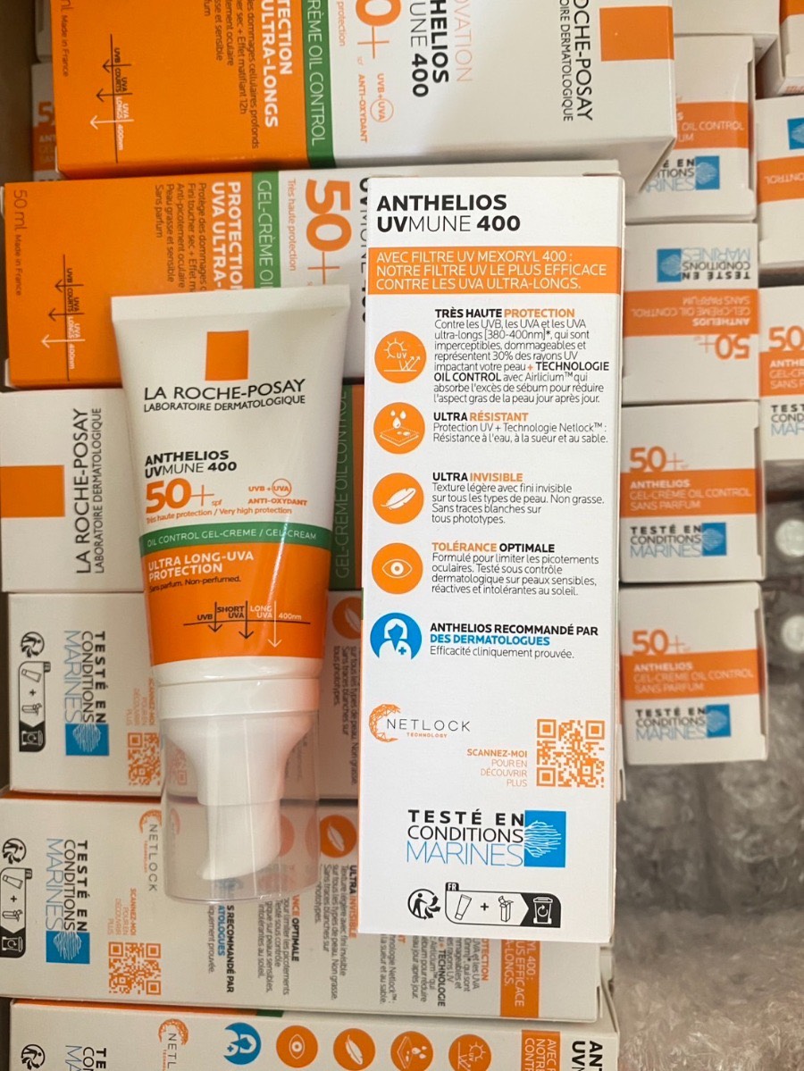 รุ่นใหม่ La Roche-Posay Anthelios UVMune 400 Gel-Cream Oil Control 50ml. สูตรเจล สำหรับผิวมัน แถบเขียว ของแท้