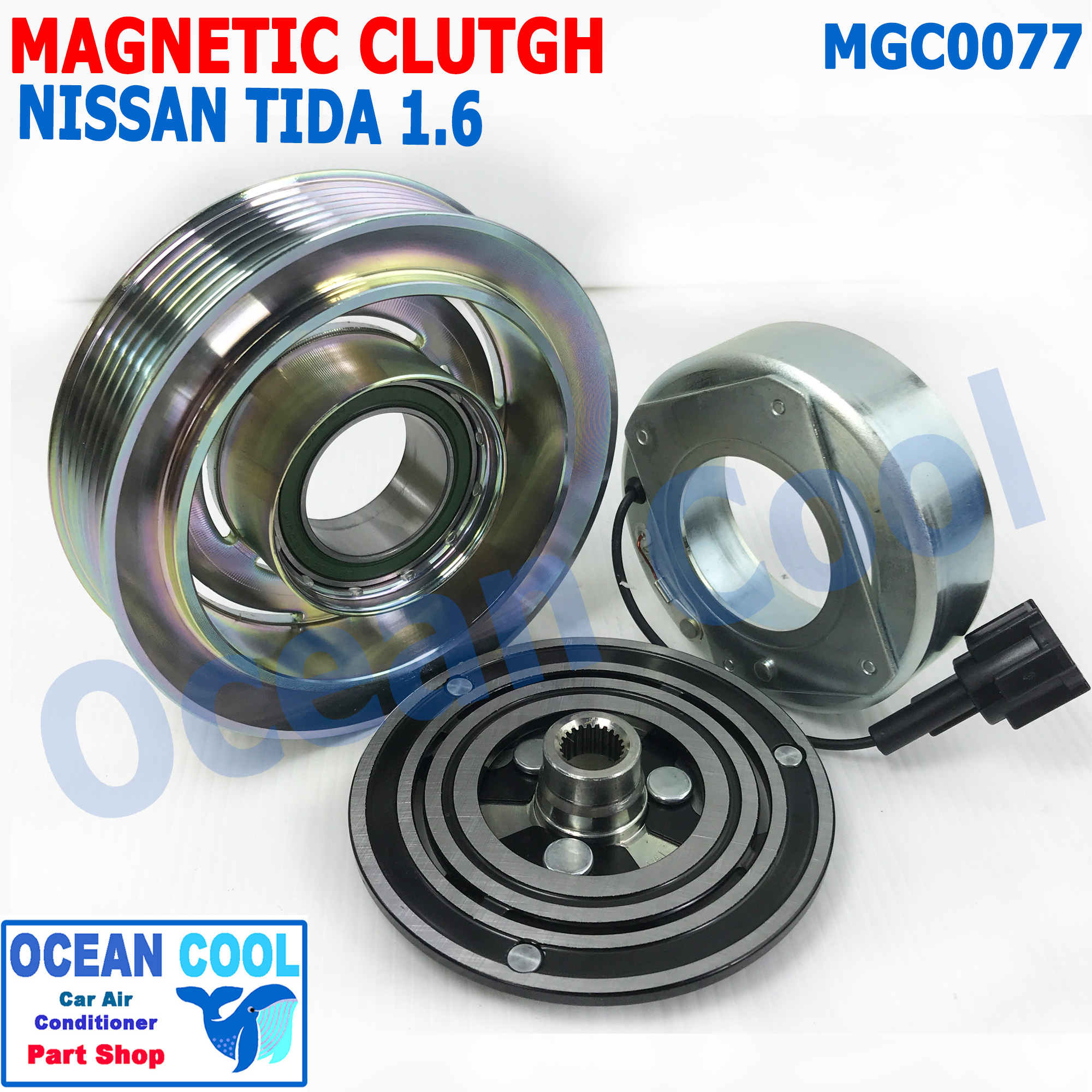 คลัชคอมแอร์ นิสสันทีด้า , คิวบ์ เครื่อง 1.6 ลูกปืนมู่เล่คลัชต์ NSK แท้ MGC0077 (คอม KK) Magnatic Clutch Assembly Set for NISSAN TIDA 1.6 , Cube'09 Z12 ชุดหน้าคลัชคอมแอร์