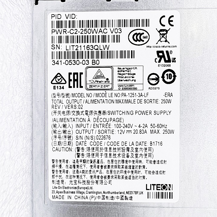 Cisco PWR-C2-250WAC [TorCompTH Thailand ขาย จำหน่าย ราคา] Cisco 250W AC Power Supply for Cisco Catalyst 3650