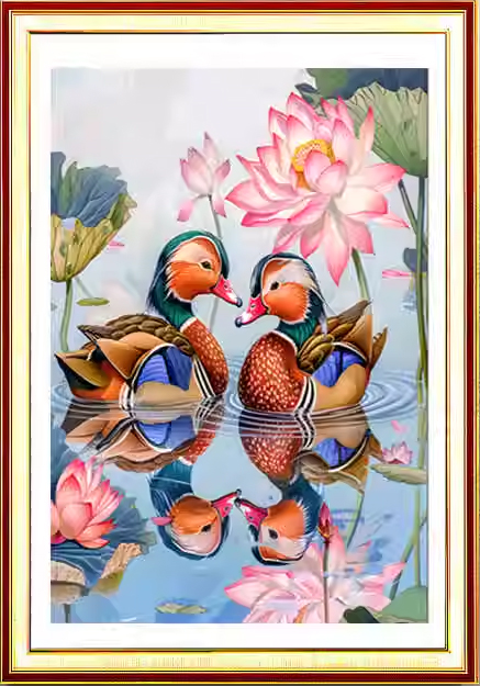 ชุดปักครอสติช ลายเป็ดแมนดารินคู่ในบึงบัว (ปักเต็มผืนผ้า ไม่มีเดินเส้น ผ้า11CTพิมพ์ลาย มีประกาย ปัก 3 เส้นเล็ก) ขนาด 50*68 ซม.ผ้าครอสติช 11CTพิมพ์ลายปักบนผ้า ไหมคอตตอน 52 สี ผังลาย เข็ม