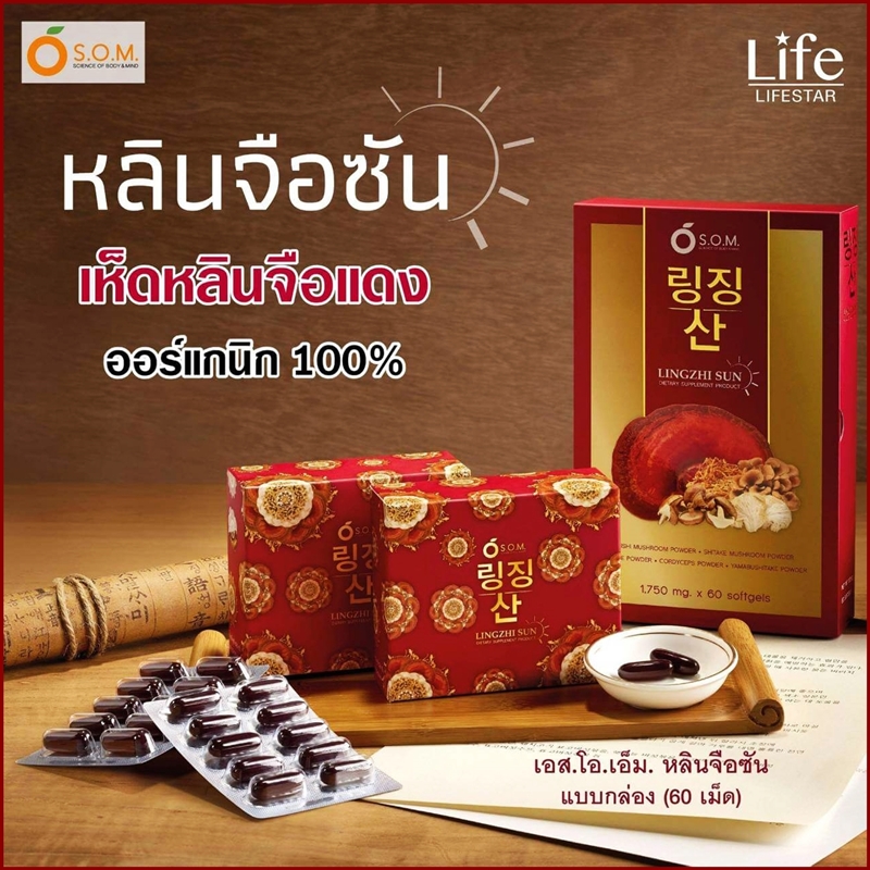 หลินจือซัน Lingzhi Sun (3 กล่อง180 แคปซูล) ผลิตภัณฑ์เสริมอาหาร บำรุงร่างกาย เห็ดหลินจือสกัด